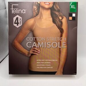 Felina 4 Pack Cotton Stretch Camisole Women's XL Beige Black Tank Top Layering